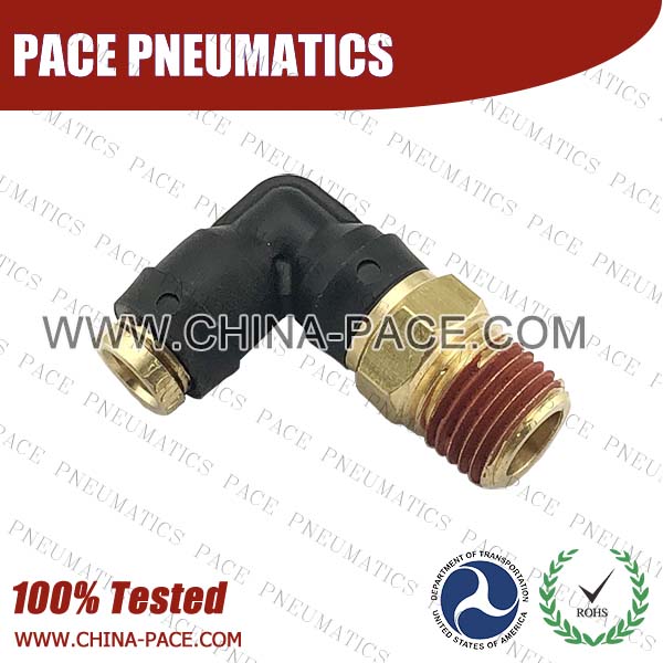 90 Degree Male Elbow Composite DOT Push To Connect Air Brake Fittings, Plastic DOT Push In Air Brake Tube Fittings, DOT Approved Composite Push To Connect Fittings, DOT Fittings, DOT Air Line Fittings, Air Brake Parts